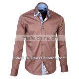 Stylish 100% Cotton Triple Collar Brown Business Shirts - Free DHL Express Shipping thumbnail-1