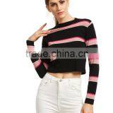 Chinese Clothing Manufacturers 2016 Fall and Winter Cropped Stripe Short Knitted Sweater Designs for Women thumbnail-1