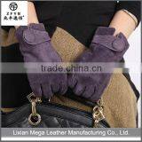 Winter Accessories Woman Purple Color Leather Pig Suede Gloves thumbnail-1