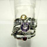 Amethyst & Garnet 925 Sterling Silver Handmade Ring, Gemstone Silver Jewelry, Designer Oxidized Silver Handmade Ring thumbnail-3