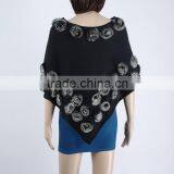 Ladies Wool Knitting Cape With Rabbit Small Flowers,KZ150018 thumbnail-3
