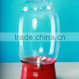 Glass Big Beverage Dispenser With Tap and Red Metal Base thumbnail-1