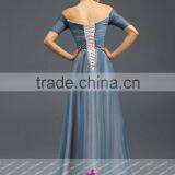 K141 V Neck Short Sleeve Chiffion A Line Red Prom Dresses thumbnail-6