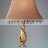 popular square base golden flower desk lamp with cube crystal and light brown waisted round lamp shade SAA CE