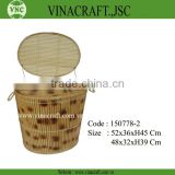 Oval bamboo laundry basket with lid