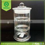 tall 3-tiers glass jar crystal glass candy jar with lid