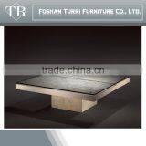 Luxury Furniture Glass Top Marble Base Square Coffee Table Center Table thumbnail-1