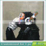 Amazon Best Sellers Hand Painted Oil Painting on Canvas Pop Art Cool Ape Listening Music With Headphone Framed Ready to Hang thumbnail-1