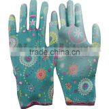 NMSAFETY EN388 13 Gauge Nylon or Polyester Liner Coated Flower Print PU Gardening Work Gloves thumbnail-2