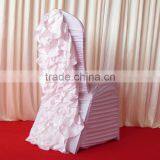 High Quality White Ruffled Spandex Chair Cover With Satin Crush Flower For Wholesale Price thumbnail-1