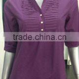 Ladies Button Down Shirts With Pintuck on Chest and Fold up Sleeve thumbnail-1