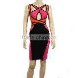 High Quality New Arrival Pink And Black Backless Bandage Dress Evening Party Bodycon Dress