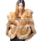 CX-B-M-99A In-stock Item Wholesale Knitted Genuine Fox Fur Trim Mink Fur Shawl Coat thumbnail-1