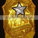 Girls Leotard Gymnastics in Sunshine Yellow Mystique With Silver Star Outlined in Black thumbnail-1
