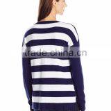 Women White Stripe Blue Sweater 3D Big Belly Santa Pattern Christmas Sweater Knitting Patterns thumbnail-2
