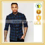 Man Skinny Shirt in Navy Buffalo Check With Long Sleeves thumbnail-1