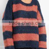 Striped Design Women Cashmere Sweater With Dropped Shoulder thumbnail-2