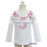 Pink White Polka Dots Ruffles Bling 5th Birthday White Long Sleeves Top 1-7Y thumbnail-1