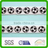 5/8 Inch Shiny Satin Face ANTI-SLIP Soccer Print Fold Over Elastic Ribbon thumbnail-1