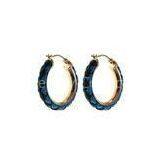 E359-3 Stainless Steel Hinged Hoop Earrings With Blue And Black Leather, Stainless Steel Hoop Earrin