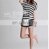 Tighten up Waist Long T-shirt Home Wear Blouse Bamboo Stripes