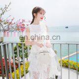 White Lace Dress Lace Patch Work Hollow Out Embroidered Knee Length Sleeveless Formal Dress thumbnail-2