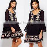 Europe Black Embroidery Loose Women Casual Dresses Latest Dress Designs