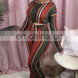 Casual Plus Size Women Outfits Lounge Wear Crop Top Striped Pants Two Piece Set thumbnail-6