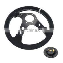 330mm Suede Deep Corn Steering Wheel With Horn Button +White Stitching thumbnail-5