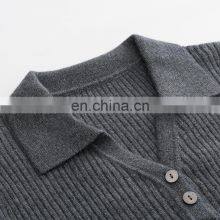 Ladies Pure Cashmere Pullover Spring Half-Sleeve Slim Fit Rib Knitted Polo Neck Sweater Turn-Down Collar Button Casual thumbnail-4