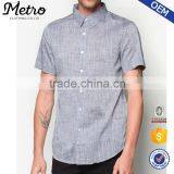 High Quality Grey Textured Men's Shirts Short Sleeve Mother Pearl Button thumbnail-1