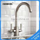 Commercial Double Handles Brushed Kitchen Mixer Taps, Swivel Spout Sink Kitchen Taps thumbnail-1