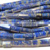 21 Inch Long Strand Natural AAA Grade Pyrite Infused Lapis Lazuli Faceted Large Tube Stone Beads thumbnail-4