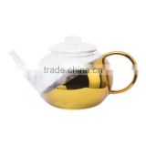 Borosilicate glass tea pot with plating gold, 1000ml.