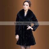 Newest Mink Fur Coats From China With Fox Collar Sexy Women Fur Coat "11"