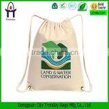 Customized Logo and printing natural color cotton drawstring backpack bag