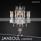 Brown color crystal table standing chandelier with glass shade