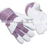 Work Glove Red Cow Split Leather Back Stripped Cotton/ Patch Palm Working Glove