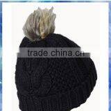 Black Chunky Cable Knit Hat/custom Pom Pom Beanies/fur Pom Pom Beanie thumbnail-3