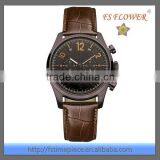 FS FLOWER - Coffee Gold Plated Men's Classic Series Of High-Grade Sapphire Crystal Leather Watch thumbnail-1