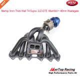 Mertop 3mm Thick Black Coated T4 DivideToyot* Supra 93-98 2JZ-GTE 2JZ Twin Turbo Turbo Manifold +46mm Wastegate thumbnail-2
