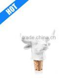 White Glazed Bull Shaped Ceramic Wine Bottle Stoppers thumbnail-1