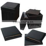 Black Faux Leather Folding Storage Stool For Livingroom/Bedroom thumbnail-3