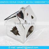 plating silver ceramic house shape hurricane lamp for decoration