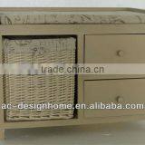 WILLOW/WOODEN BENCH SEATS W/CUSHION, 2 WOODEN DRAWERS & 1 WILLOW STORAGE thumbnail-1