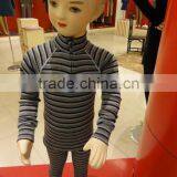 100%Merino Wool Kids Thermal Underwear Stripe Zip Long Johns for 4-12years Old thumbnail-2