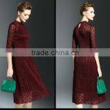 Elegant Lady Lace Hollow Out Embroidery A-line Pleated Fold Lace Dress thumbnail-6