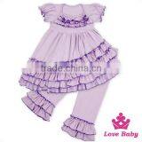 66TQZ464 Lovebaby Wholesale Outfit Purple Cotton Short Sleeve Children Clothing Set Mix Girl Solid Lavender Cotton Ruffle Outfit thumbnail-1