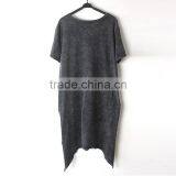 Casual Short in Front Long in Back Short Sleeve Chiffon Black T-Shirt thumbnail-2