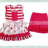 Boutique Girl Outfit Clothing Danceing Little Girl Cartoon Picture and Red Ruffle Short thumbnail-1